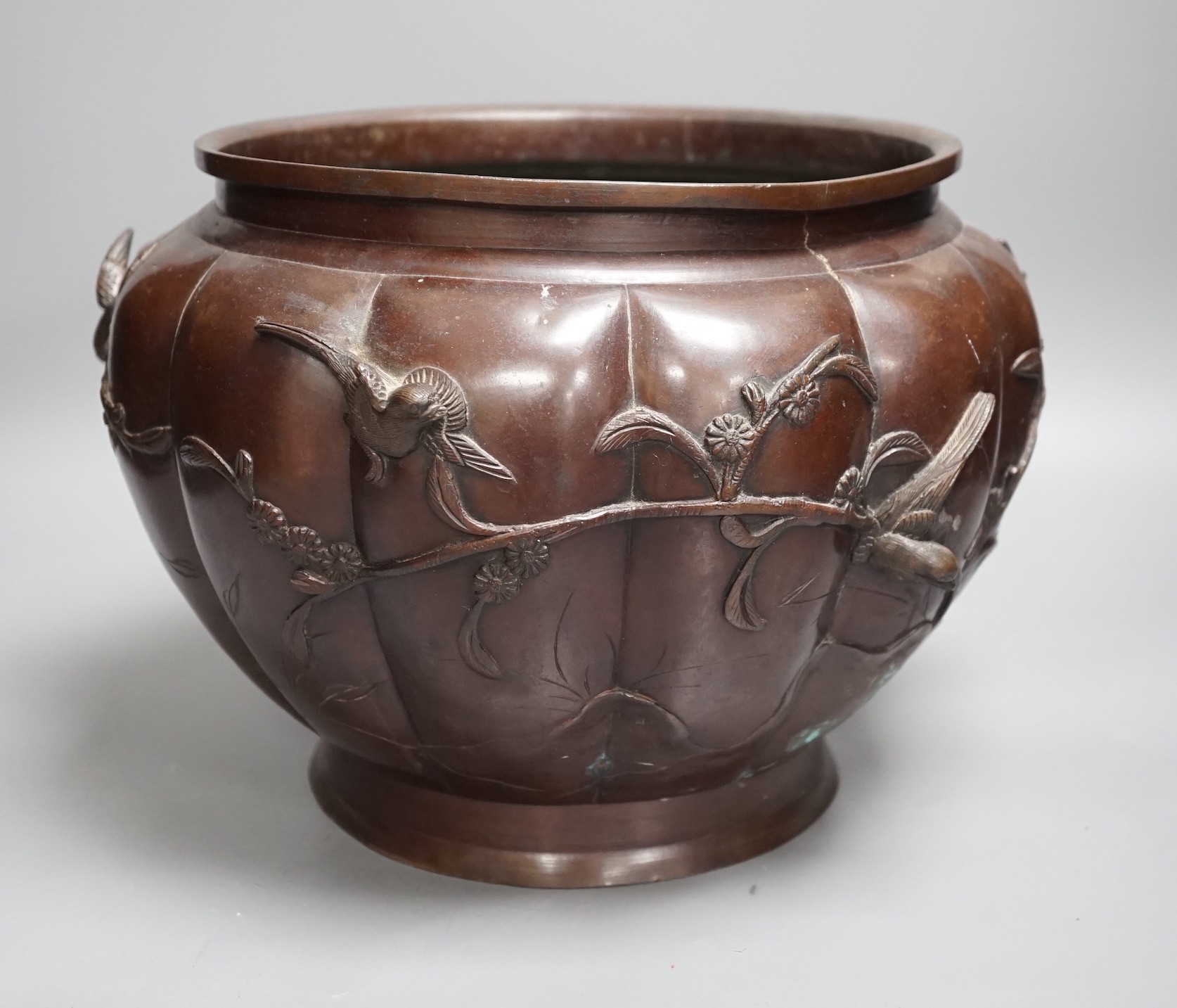 A Japanese bronze jardiniere, Meiji period, 23 cms high